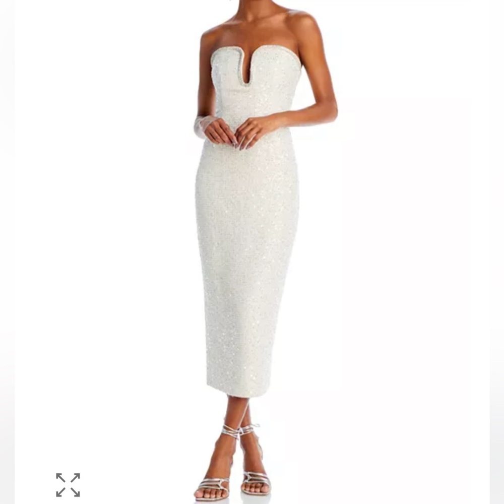 Self-Portrait Cream Strapless Midi Dress